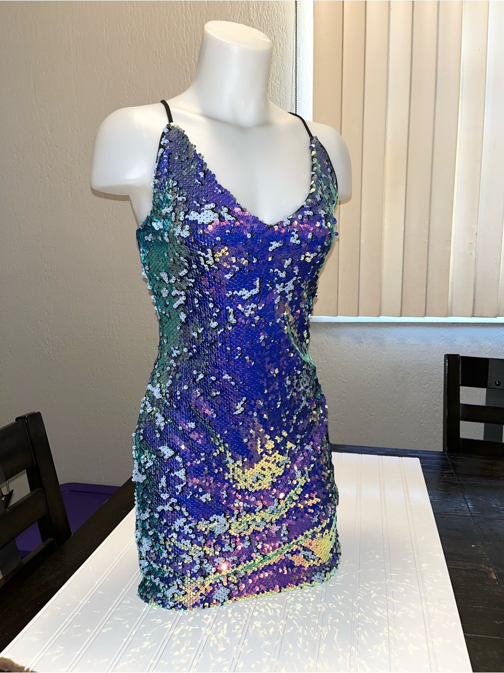 Sequin Slip Dress - Iridescent Blue-Green
